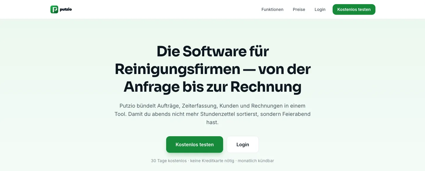 putzio.de — Startseite der Putzio-Web-App